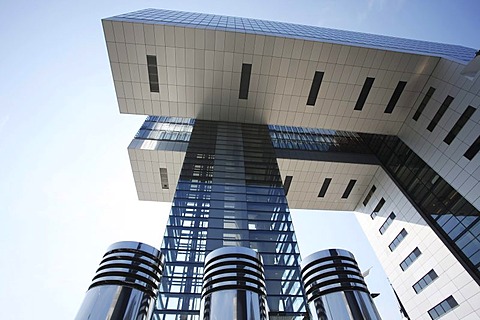 Modern architecture, Kranhaus, crane house, Rheinauhafen harbour, Cologne, North Rhine-Westphalia, Germany, Europe