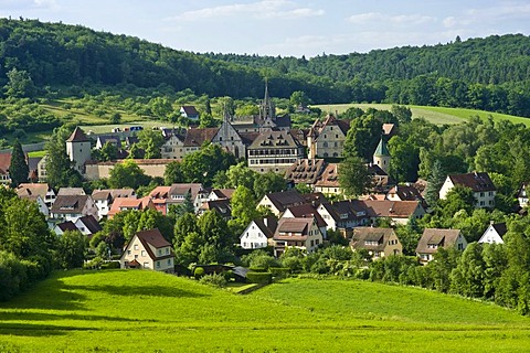 Village view with castle and monastery, Bebenhausen, Tuebingen, Swabian Alb, Baden-Wuerttemberg, Germany, Europe