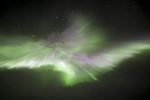 Northern Lights (Aurora borealis) form a corona in the sky, ï¬ingvellir, Iceland, Europe