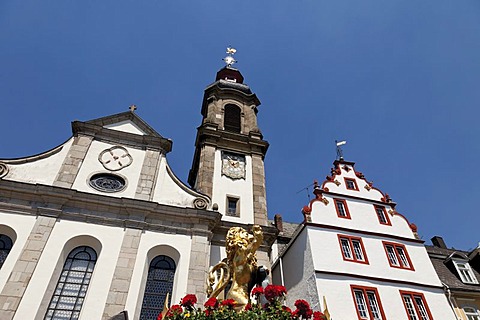 Maria Himmelfahrt or Assumption of Mary church, marketplace of Hachenburg, Westerwald, Rhineland-Palatinate, Germany, Europe