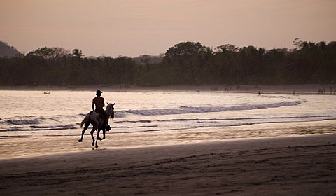 Horse and rider on Samara Beach, Samara, Guanacaste, Costa Rica, Central America