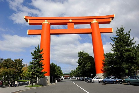 Torii at the Heian Shrine in Kyoto, Japan, East Asia, Asia