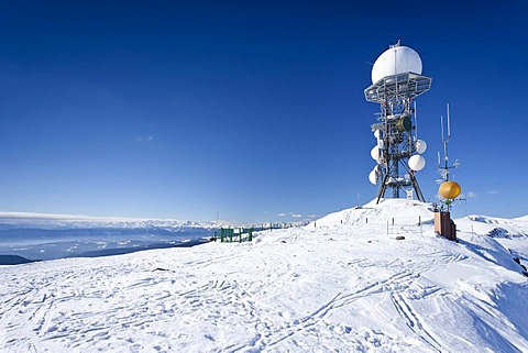 Weather station on Rittnerhorn mountain above Ritten, Renon, Bolzano area, Etschtal valley at the back, province of Bolzano-Bozen, Italy, Europe