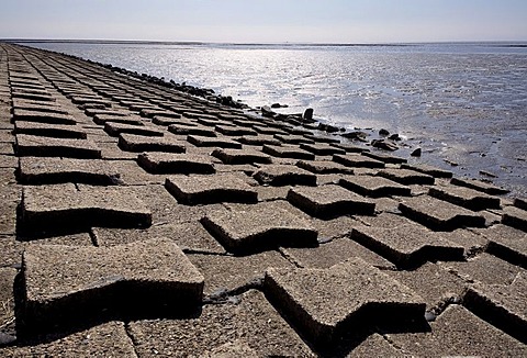 Coastal protection, concrete bank protection of the dike, North Coast, North Friesland, Schleswig-Holstein, Germany, Europe