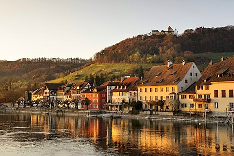 View over the Rhine on the old town promenade, above Burg Hohenklingen castle, Stein am Rhein, Canton Schaffhausen, Switzerland, Europe