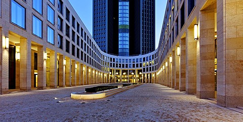 Front court of Tower 185, Gallus Europeviertal district, Frankfurt am Main, Hesse, Germany, Europe