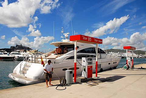 Boat and yacht petrol station of Cepsa Elf in the port of Ibiza, Spain, Europe