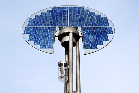 Solar-powered street lamp, photo-voltaic system, Herbolzheim, Baden-Wuerttemberg, Germany, Europe