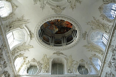 Domed ceiling in the stairwell, New Schleissheim Palace, 1719 - 1726, Max-Emanuel-Platz square 1, Oberschleissheim, Bavaria, Germany, Europe