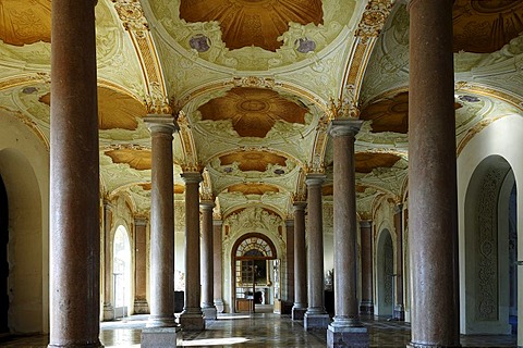 Vestibule with Tuscan columns, 1723, New Schleissheim Palace, 1719 - 1726, Max-Emanuel-Platz square 1, Oberschleissheim, Bavaria, Germany, Europe