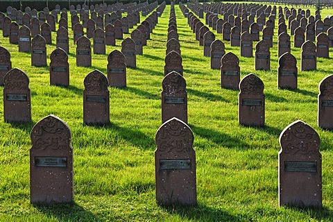 Grave stones of soldiers on a military cemetery, Rue du Ladhof, Colmar, Alsace, France, Europe