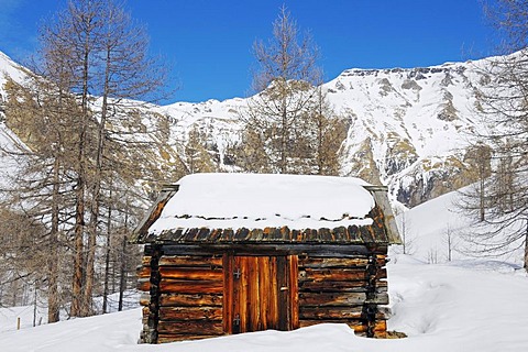 Log cabin, Grosse Fleisstal valley near Heiligenblut, National Park Hohe Tauern, Carinthia, Austria, Europe