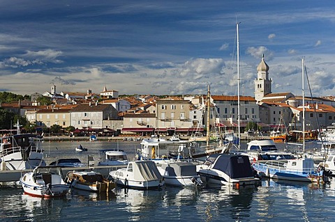 Boats in the harbor and town of Krk, Krk island, Kvarner Gulf, Croatia, Europe