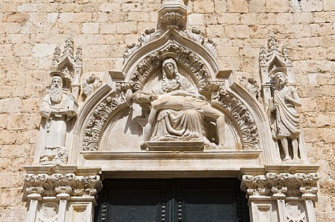 Pieta, relief on facade of St Saviour Church, Dubrovnik, Dalmatia, Croatia, Europe