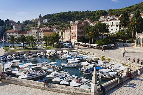 Boats in the harbour, town of Hvar, Hvar Island, Dalmatia, Croatia, Europe