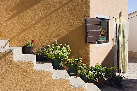 Outdoor stone staircase on a house, Primosten, Dalmatia, Croatia, Europe