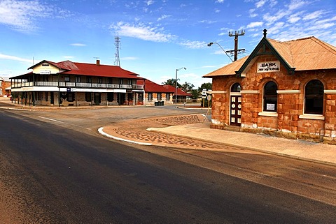 Club Hotel and old Bank of New South Wales building in Austin street, Cue, Western Australia, Australia