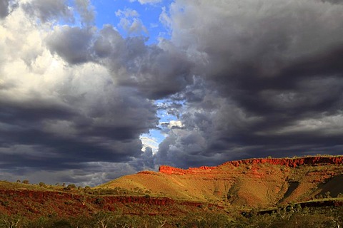 Stormy sky over outback landscape, Pilbara, Western Australia