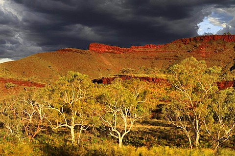 Stormy sky over outback landscape, Pilbara, Western Australia