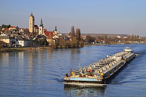 Ship on the Danube River, Stein an der Donau, Krems an der Donau, Lower Austria, Austria, Europe