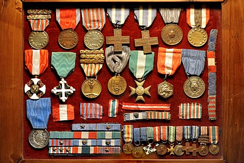 Pietro Rivas's medals and awards exhibited in the Museum of the National Memorial to King Vittorio Emanuele II, Vittoriano or Altare della Patria, Rome, Lazio, Italy, Europe