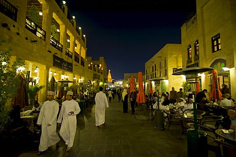 Visitors in the renovated bazaar Souq Waqif, Doha, Qatar, Arabian Peninsula, Middle East