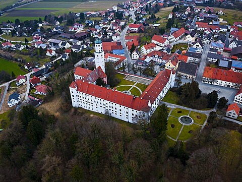 Aerial view, Fuggerschloss, Fugger Castle, Swabian Escorial, Kirchheim, Swabia, Bavaria, Germany, Europe