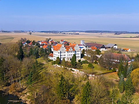 Aerial view, castle of the Barons of Riedheim, Baroque architecture, Harthausen, Rettenbach, Swabia, Bavaria, Germany, Europe