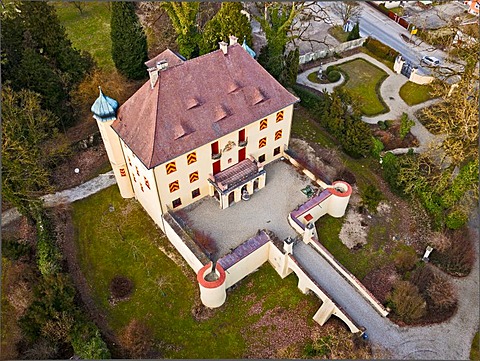 Aerial view, Schloss Obenhausen castle, Obenhausen, Swabia, Bavaria, Germany, Europe