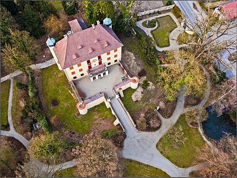 Aerial view, Schloss Obenhausen castle, Obenhausen, Swabia, Bavaria, Germany, Europe