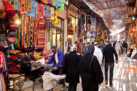 Shops in the souq, market, in the Medina, historic district, Marrakech, Morocco, Africa