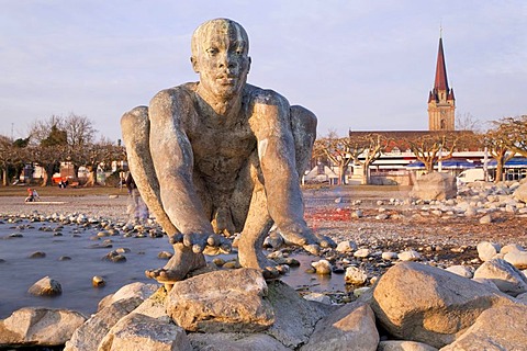 Sculpture, standing wave, El Nino, near Radolfzell on Lake Constance, Baden-Wuerttemberg, Germany, Europe