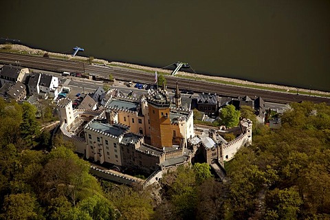 Aerial View, Schloss Stolzenfels Castle, Koblenz, UNESCO Upper Middle Rhine Valley, Rhineland-Palatinate, Germany, Europe