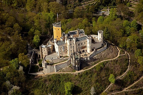 Aerial View, Schloss Stolzenfels Castle, Koblenz, UNESCO Upper Middle Rhine Valley, Rhineland-Palatinate, Germany, Europe