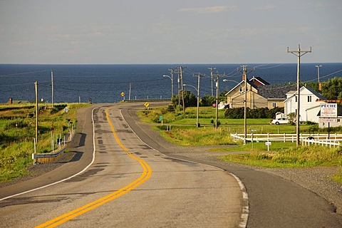 Road along the St. Lawrence River near Grosses-Roches, Gaspe Peninsula, Gaspesie, Quebec, Canada