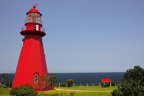 Lighthouse and lighthouse building La Martre, Gaspesie or Gaspe Peninsula, Quebec, Canada