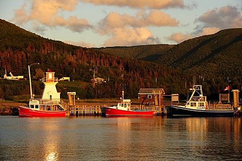 Boats in the Port of Pleasant Bay, Cape Breton, Nova Scotia, Canada, North America