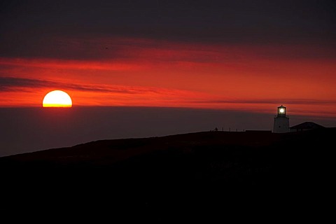 Lighthouse at Cape St. Mary's in the sunset, Newfoundland, Canada, North America