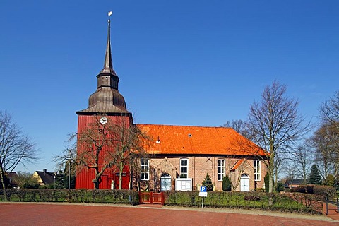 Historic church St. Nikolaus-Kirche, Brokdorf, Wilstermarsch, Unterelbe, Elbe Marshes, Kreis Steinburg district, Schleswig-Holstein, Germany,