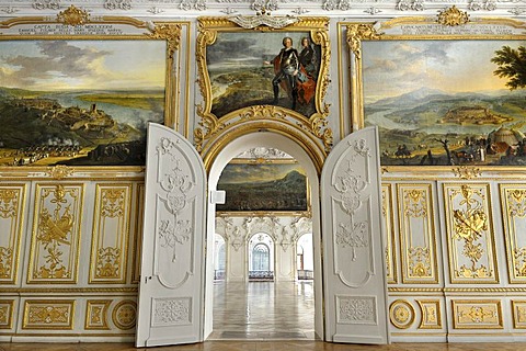 Painting and stucco on the first floor, Neues Schloss Schleissheim Palace, Oberschleissheim near Munich, Upper Bavaria, Bavaria, Germany, Europeope