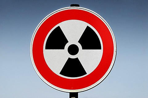 Sign with a radioactivity symbol, nuclear power