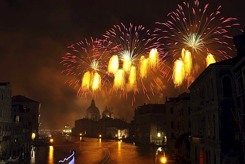 Fireworks at the Festa del Redentore or Festival of the Redeemer in Venice, Veneto, Italy, Europe