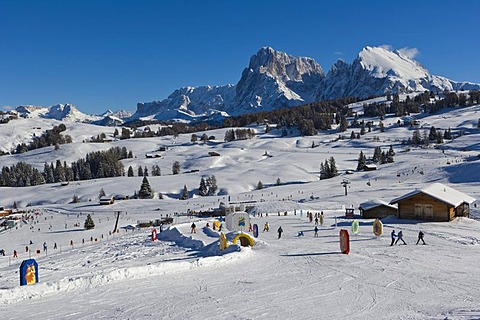 Alpe di Siusi or Mont Seuc in Ladin in winter, South Tyrolean Dolomites, Italy, Europe