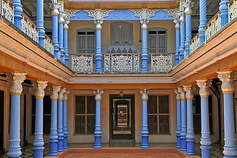 Courtyard of a villa in Chettinad, Tamil Nadu, India, South India, Asia