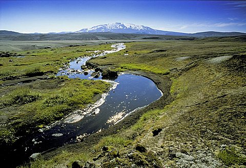 Small stream in front of the volcano Hekla, Iceland, Europe
