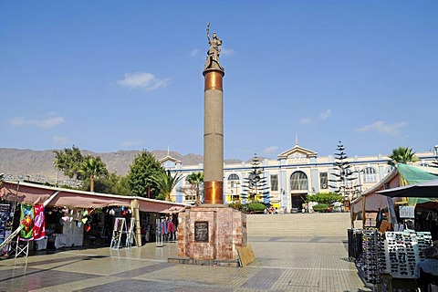 Victory Column, Plaza Coronel Emilio Sotomayor square, market hall, market, Antofagasta, Norte Grande region, Northern Chile, Chile, South America