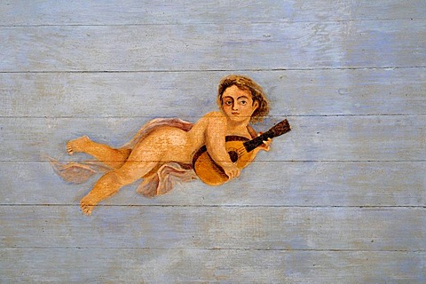 Naked angel playing the guitar, ceiling painting, theatre, Iquique, Norte Grande region, Northern Chile, Chile, South America