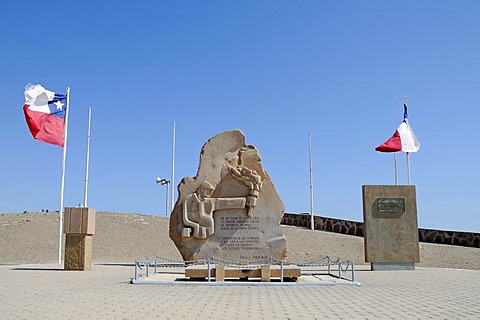 Chilean flag, monument, El Morro, mountain, landmark, theater of war, War of the Pacific, Arica, Norte Grande, North Chile, Chile, South America