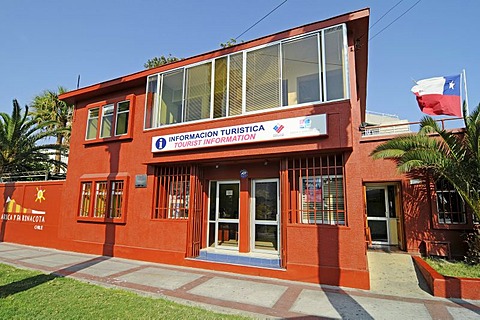 Tourist information, Chilean flag, Arica, Norte Grande, northern Chile, Chile, South America