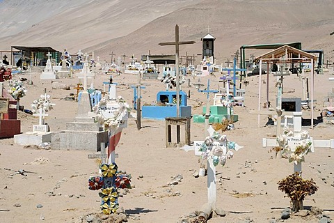 Cemetery, San Jeronimo, church, Poconchile village, Atacama Desert, Arica, Norte Grande, northern Chile, Chile, South America